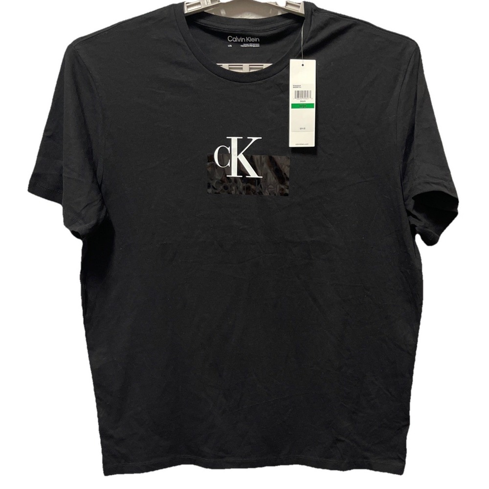 New Calvin Klein Shirt Adult Large Black Graphic Logo Short Sleeve Casual Mens